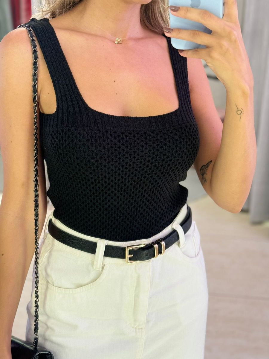 CROPPED ALÇA FURINHO PRETO