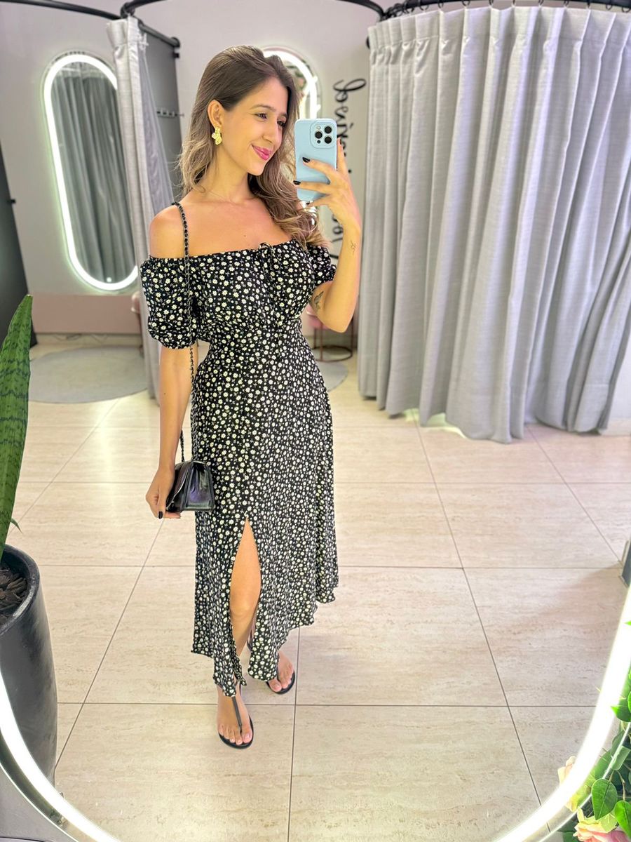 VESTIDO MIDI VIOLETA PRETO/OFF