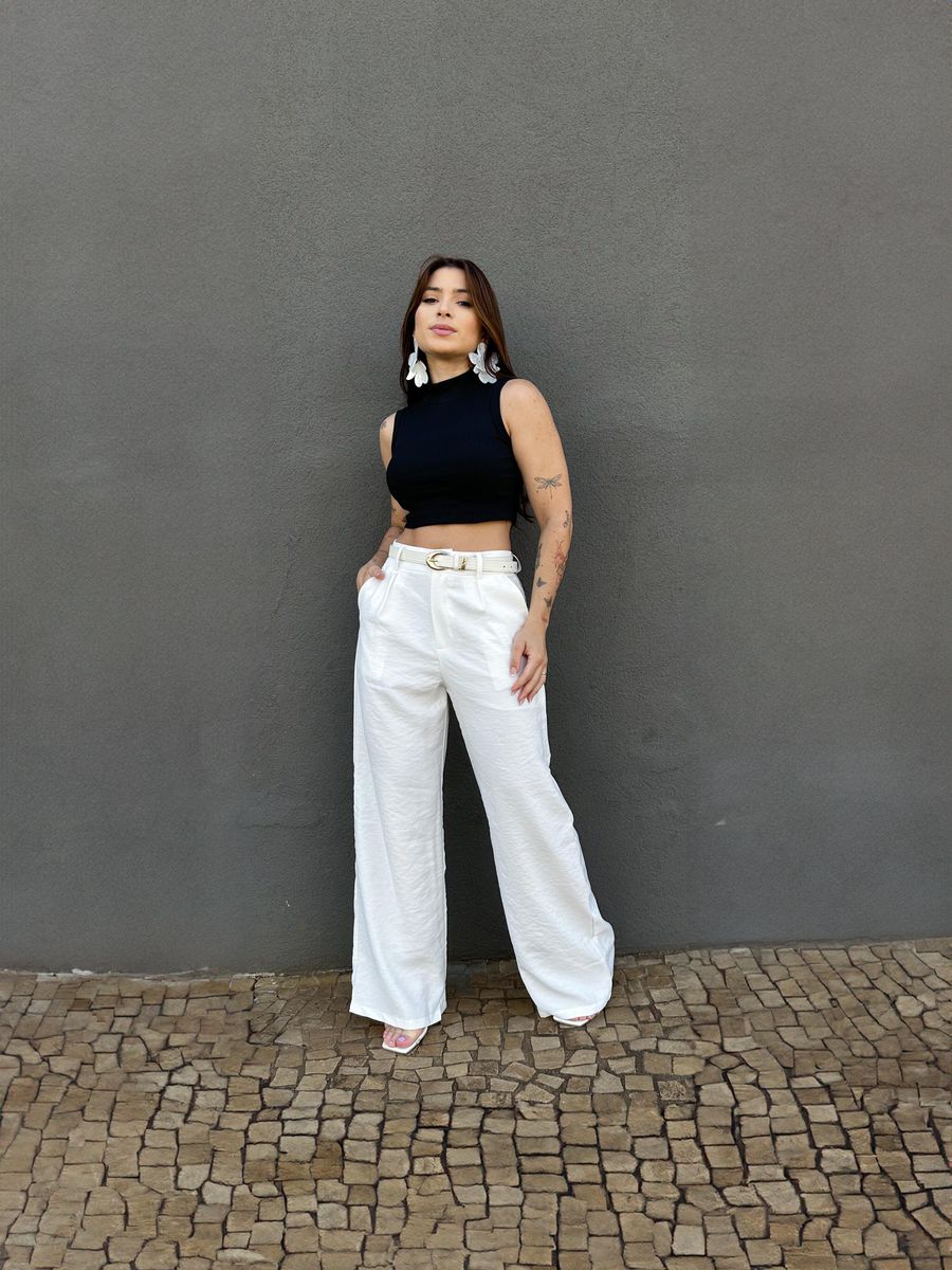Cropped Vitoria Canelado Gola Alta PRETO