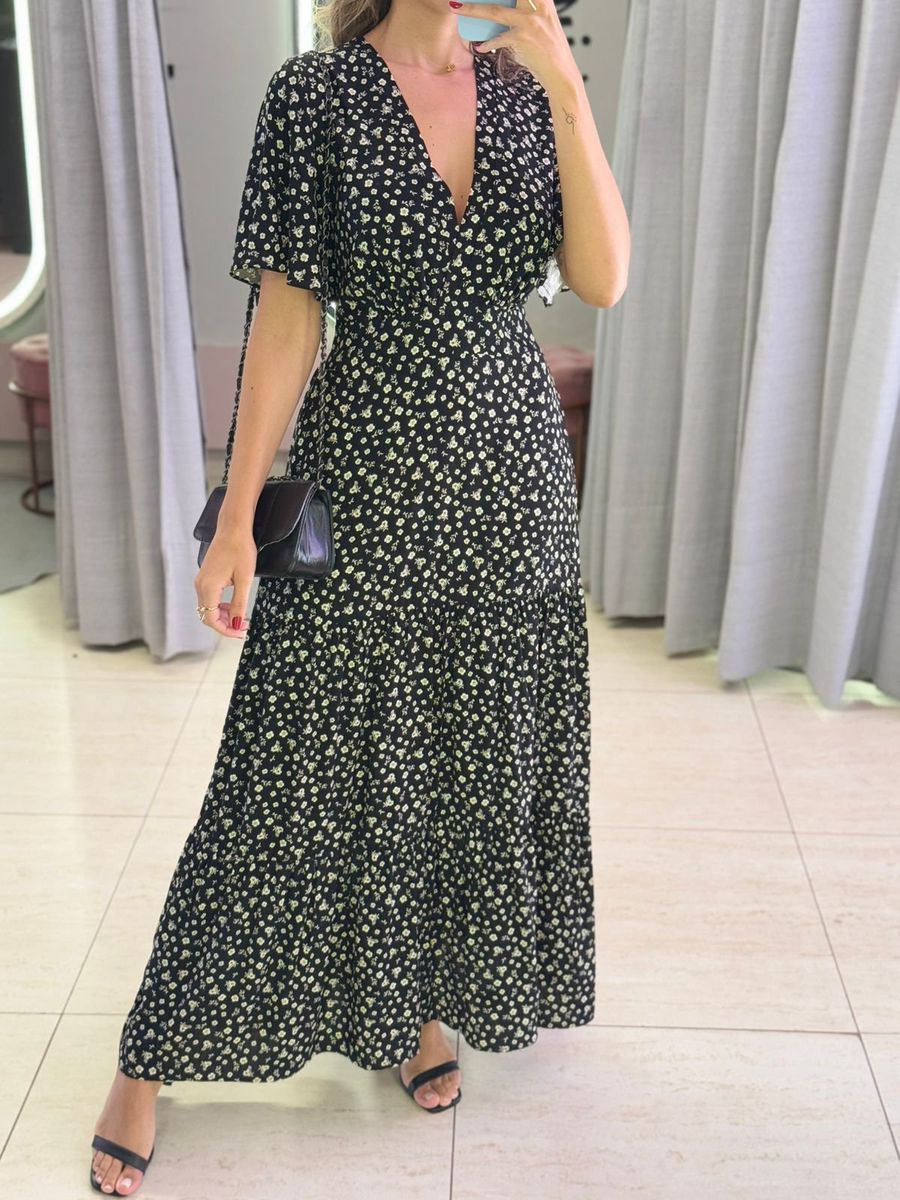 VESTIDO VALENTINA MANGA CURTA PRETO
