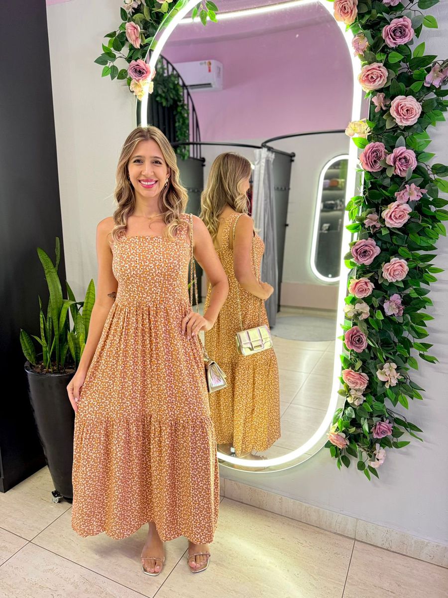 VESTIDO MIDI KATIA MARROM FLORIDO