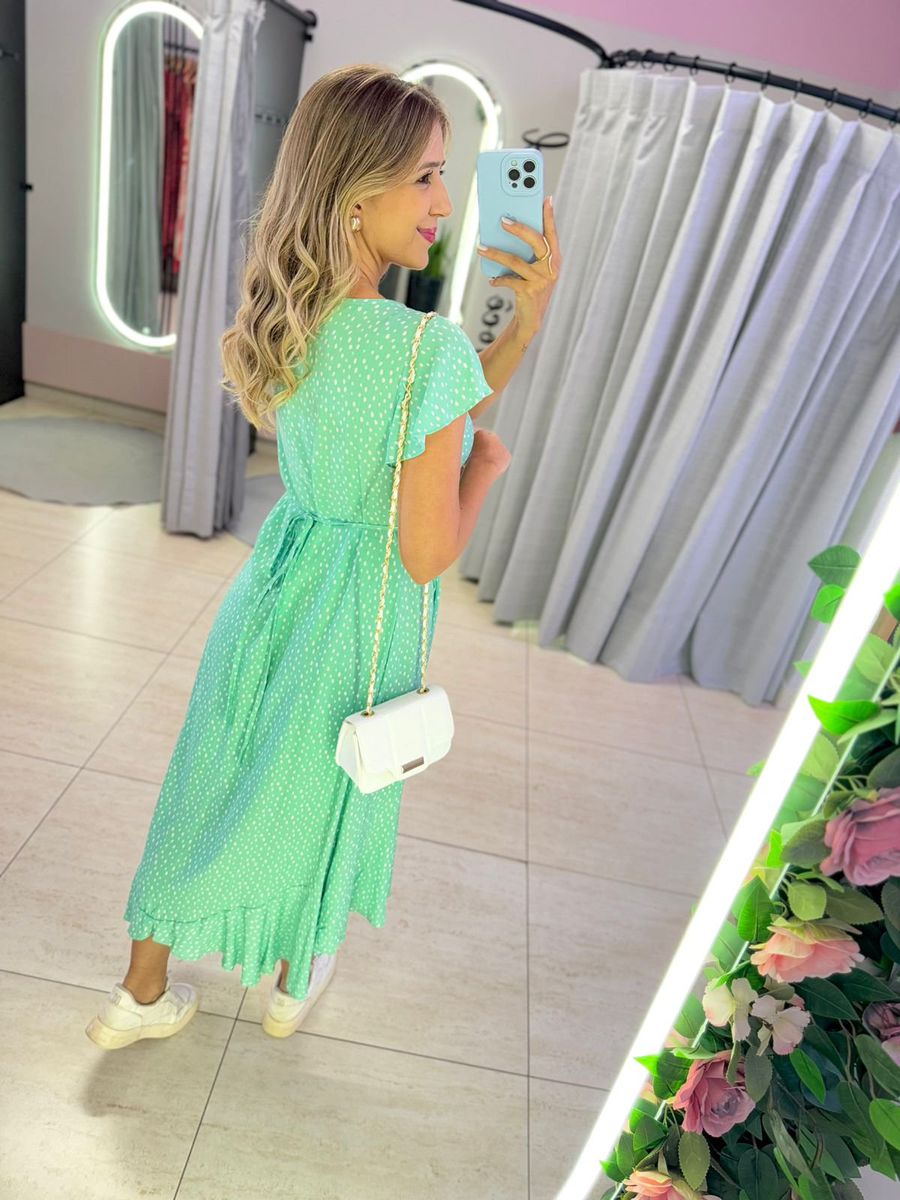 VESTIDO MIDI ENVELOPE MANGA CURTA VERDE AGUA
