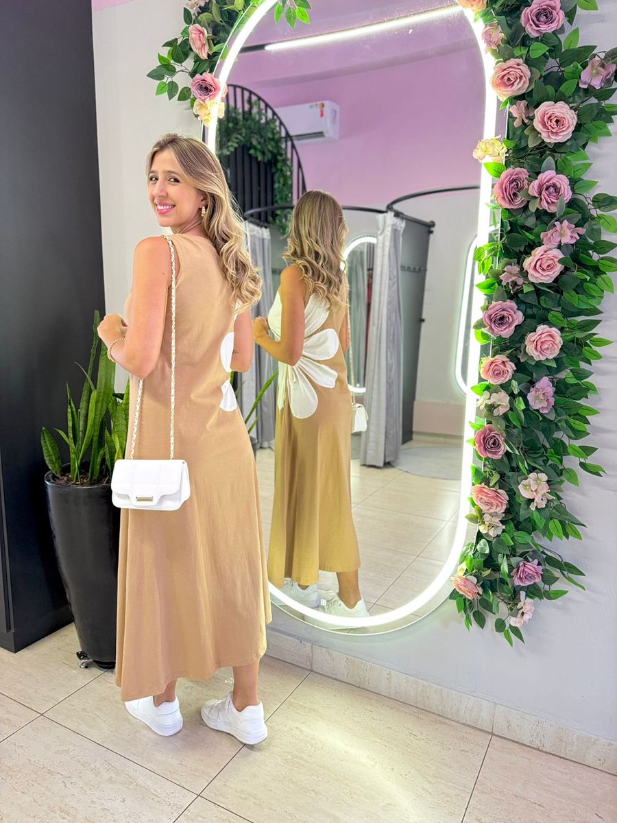 VESTIDO MIDI FLOR AMARRAÇÃO NUDE