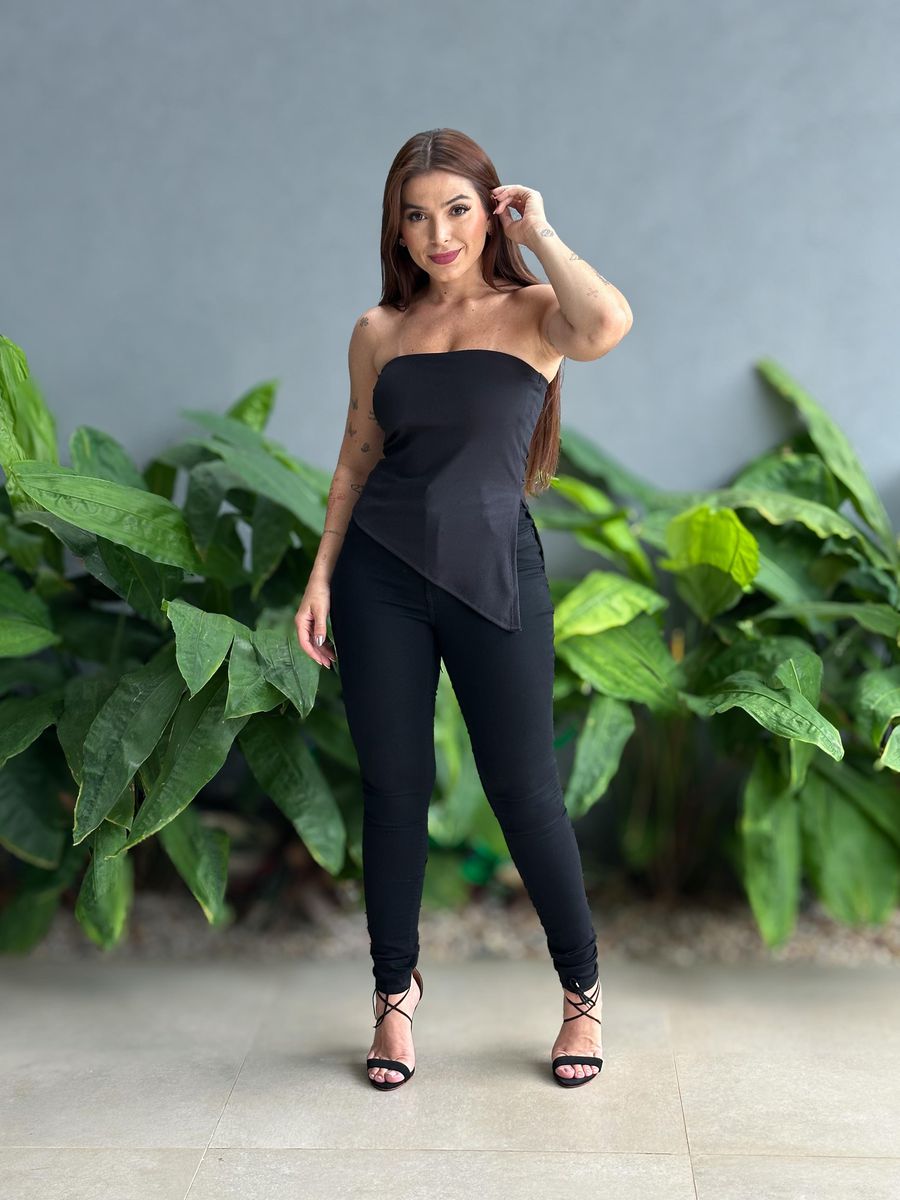 Blusa Sem Alças Assimetrica PRETO