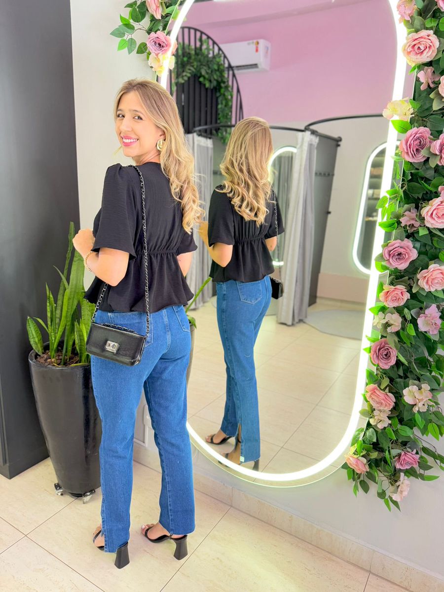CALÇA MOM FENDA JEANS ESCURO