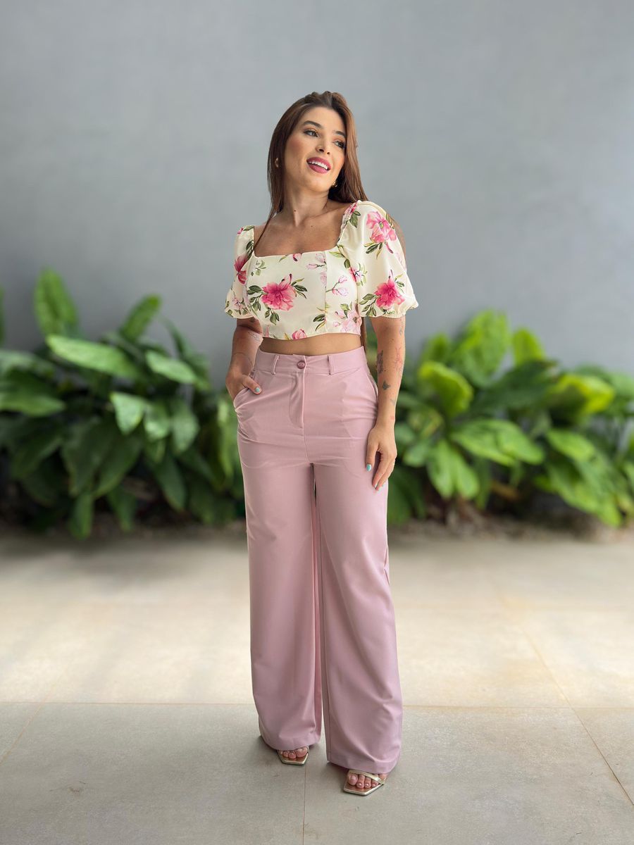 Calça Pantalona Taila em Alfaiataria ROSA BEBE