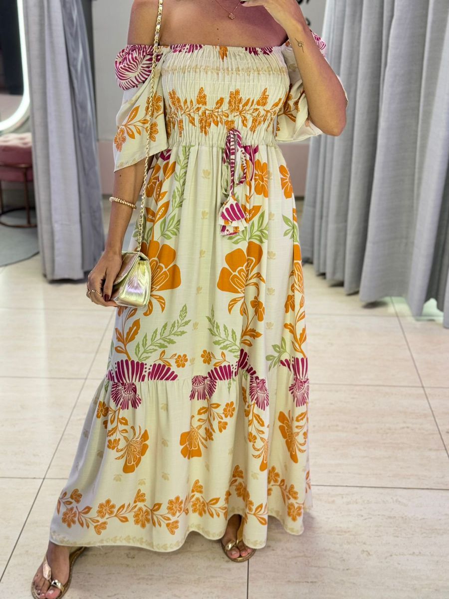 VESTIDO FERNANDA MANGA CURTA LARANJA/ROSA