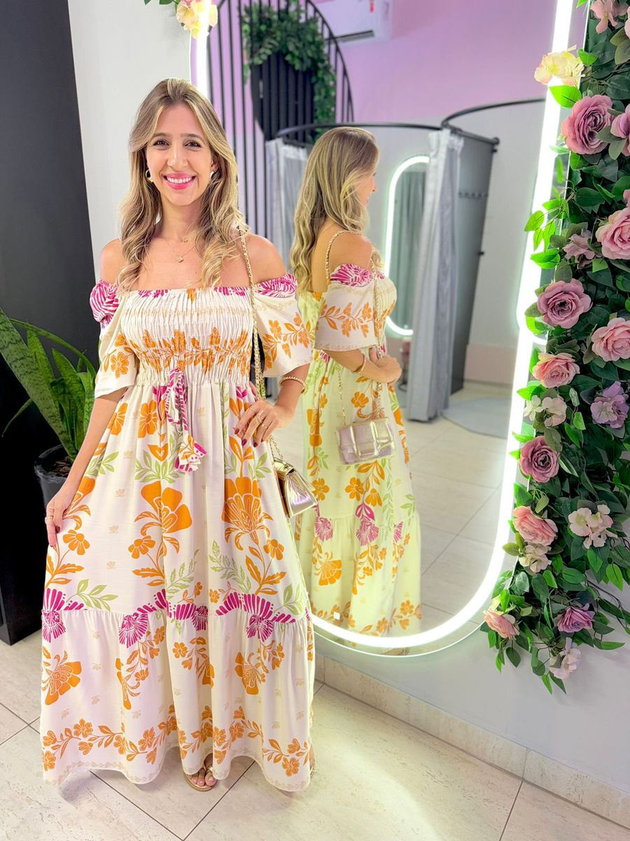VESTIDO FERNANDA MANGA CURTA LARANJA/ROSA