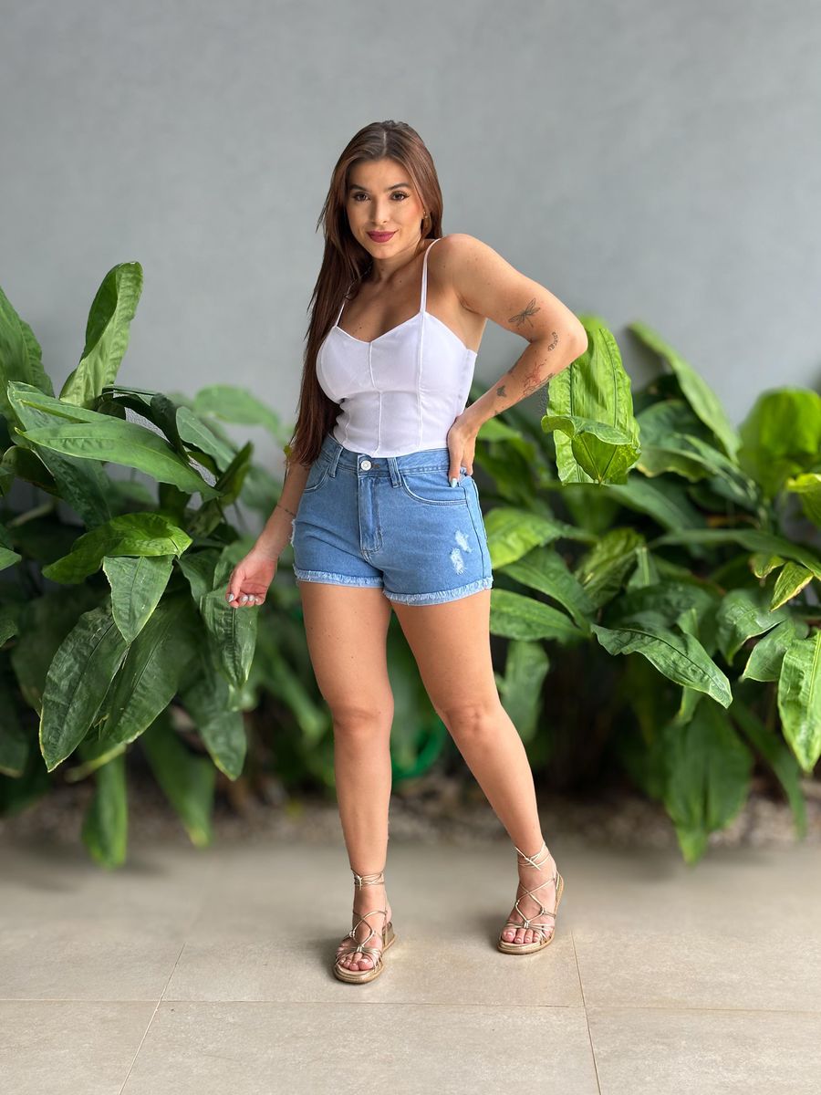 Shorts Jeans Pop Barra Dobrada LAVAGEM MEDIA 