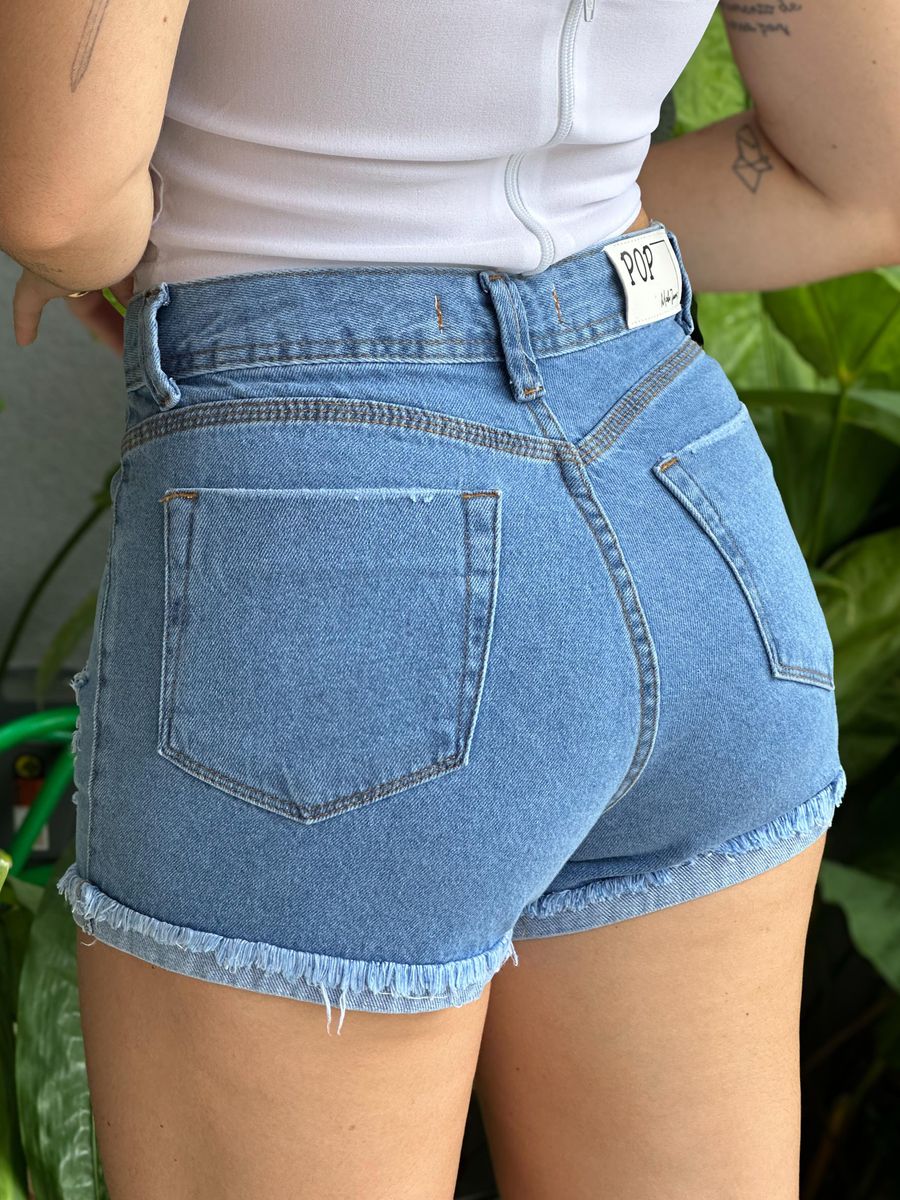Shorts Jeans Pop Barra Dobrada LAVAGEM MEDIA 