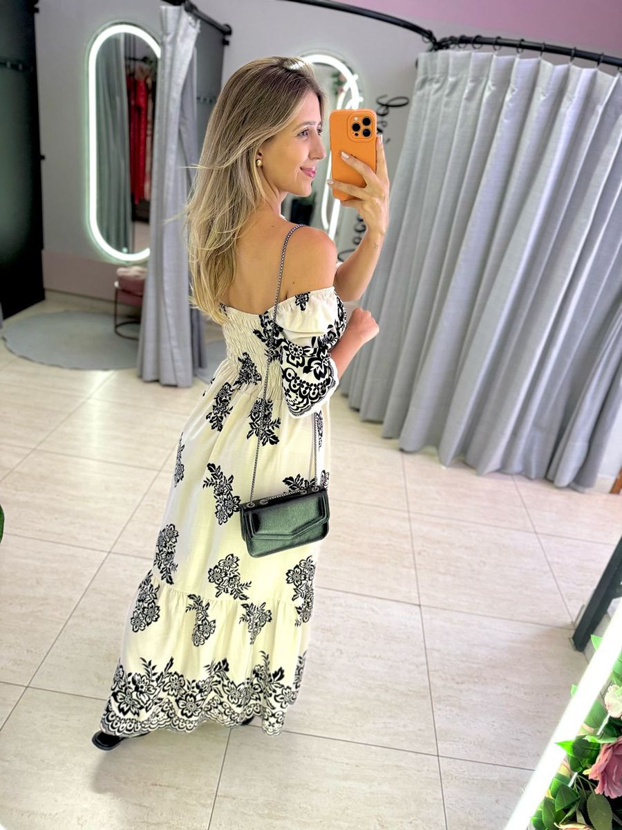 VESTIDO FERNANDA MANGA CURTA OFF/PRETO
