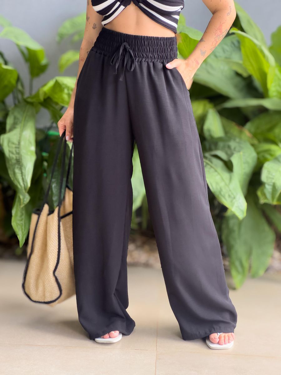 Calça Pantalona com Elástico no cós PRETO