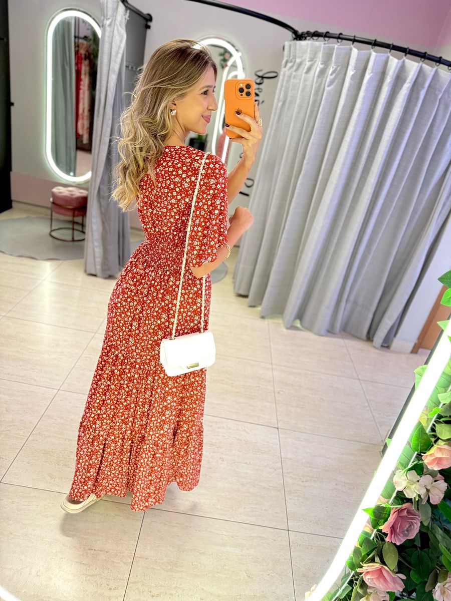 VESTIDO VALENTINA MANGA CURTA TERRA COTA