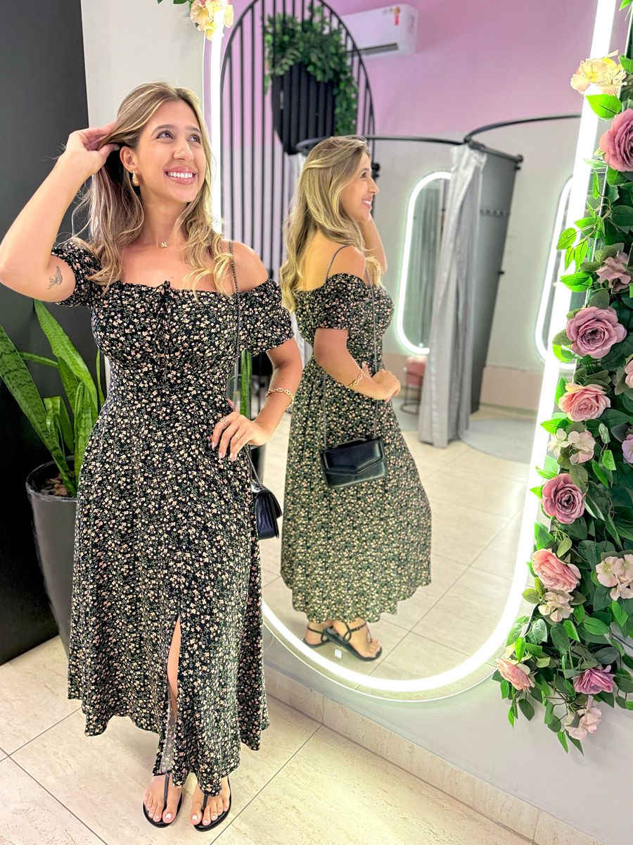 VESTIDO MIDI VIOLETA PRETO/NUDE