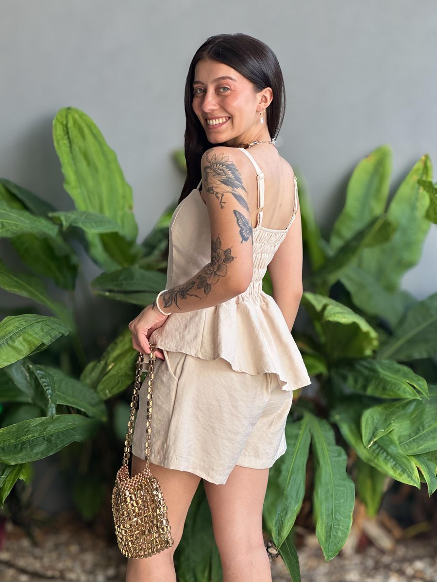 Conjunto Peplum Tarsia Blusa e Shorts CRU