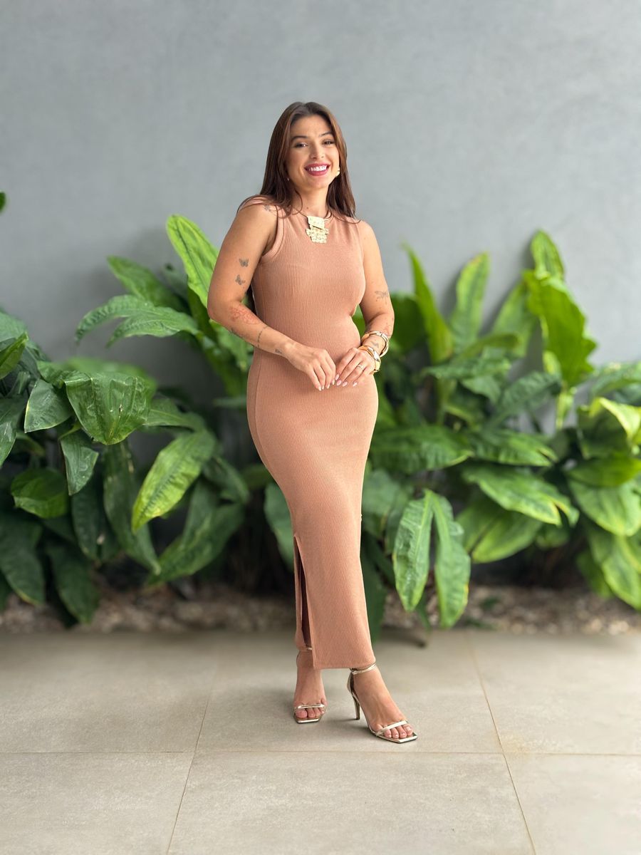 Vestido Midi Elsa em Anarruga BEGE