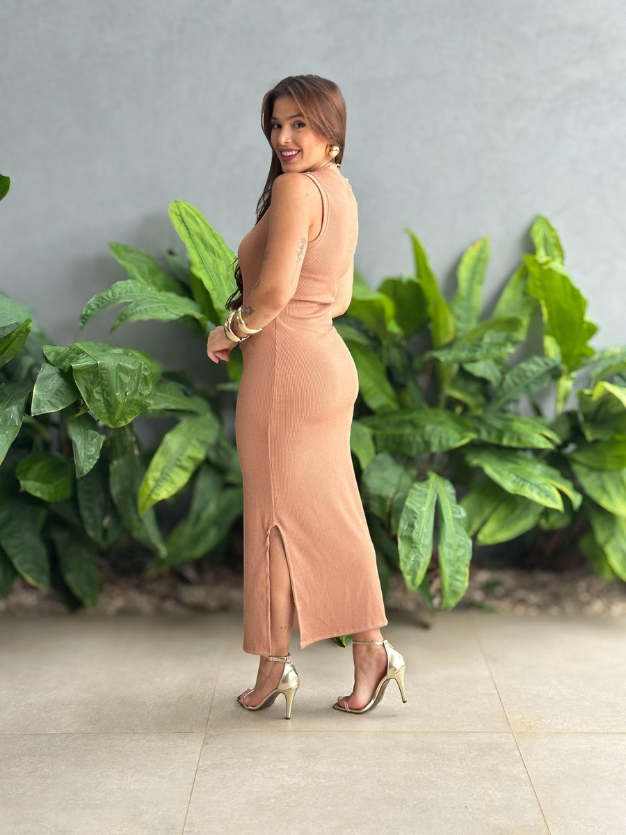 Vestido Midi Elsa em Anarruga BEGE