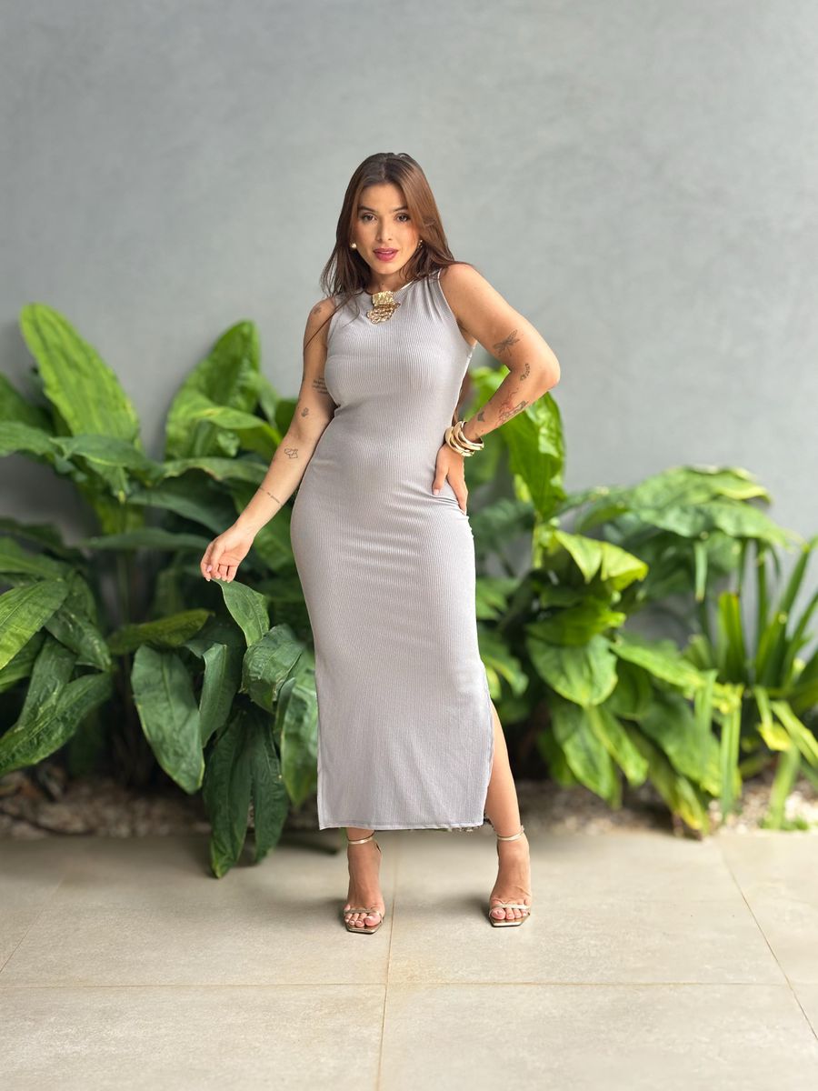 Vestido Midi Elsa em Anarruga CINZA