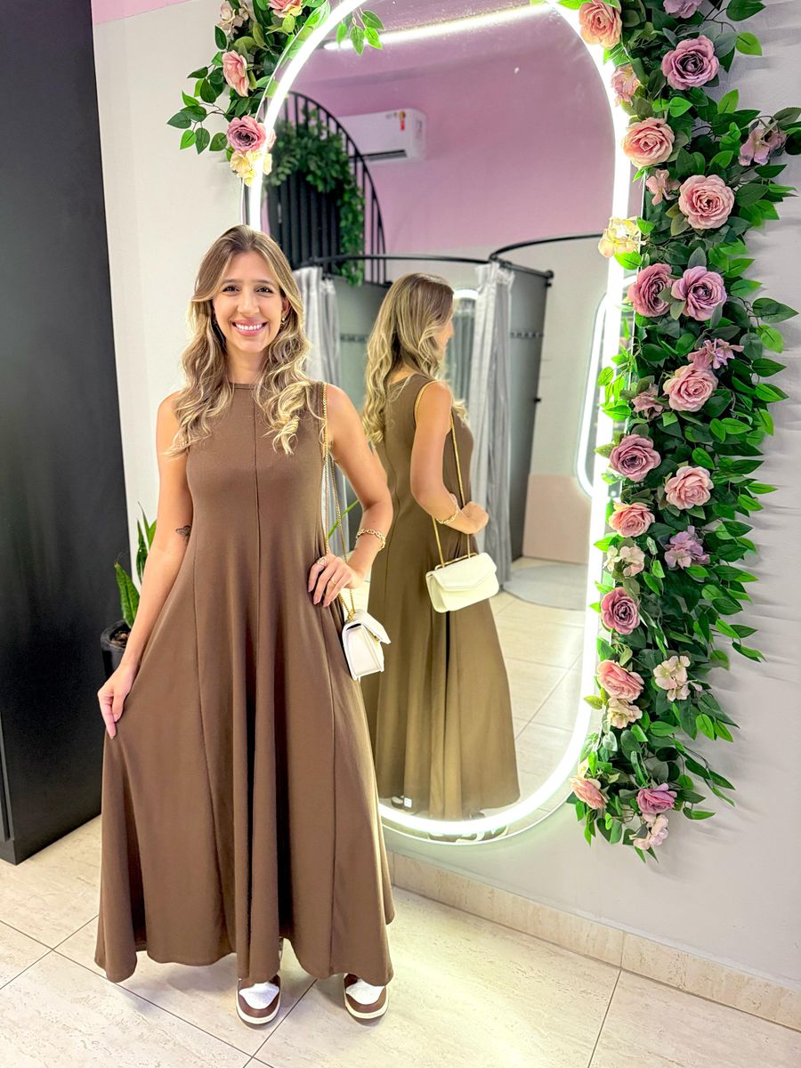 VESTIDO YASMIN CANELADO MARROM