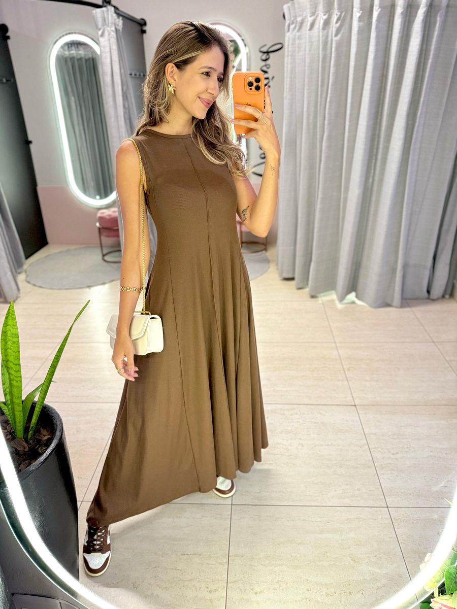 VESTIDO YASMIN CANELADO MARROM