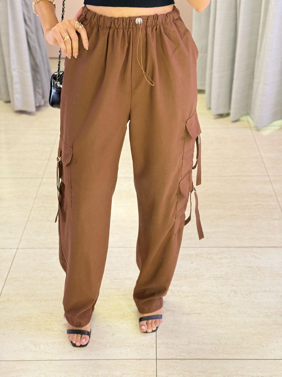 CALÇA CARGO ELASTICO MARROM ESCURO