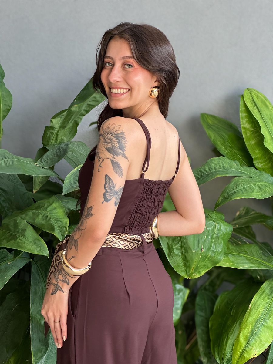 Cropped Liocel Lira Alças Finas MARROM