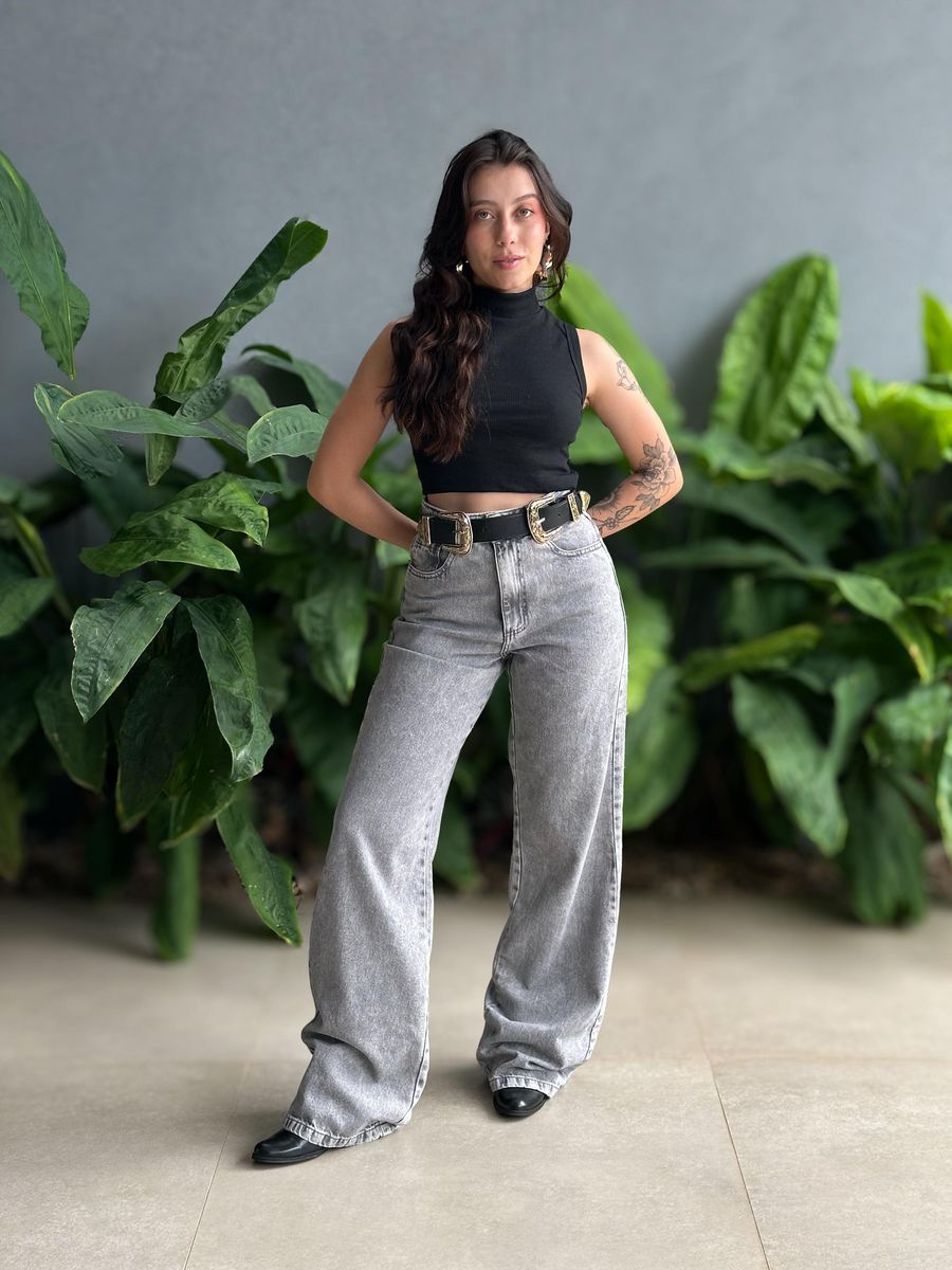 Calça Jeans Wide Legg Nexxo Estonada 10 JEANS ACINZENTADO
