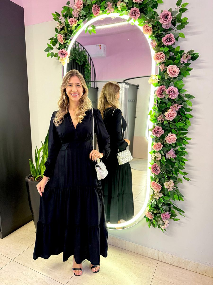 VESTIDO MANGA LONGA VALENTINA PRETO LISO