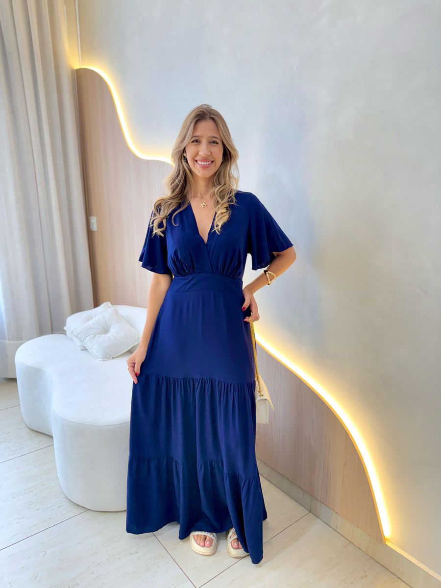 VESTIDO VALENTINA MANGA CURTA AZUL MARINHO