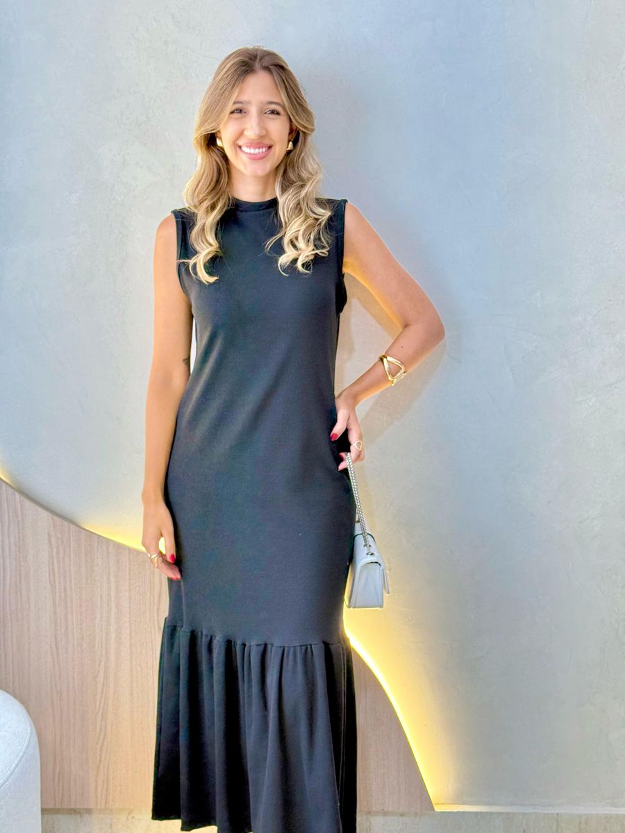 VESTIDO CANELADO TALITA PRETO
