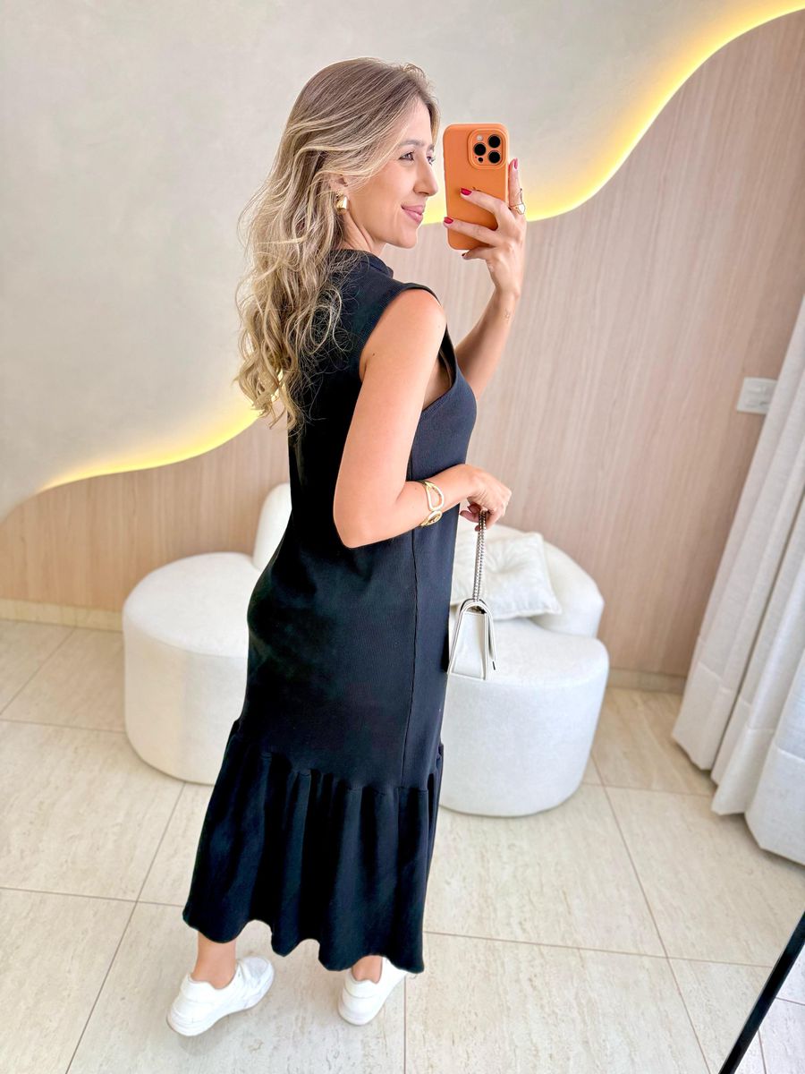 VESTIDO CANELADO TALITA PRETO