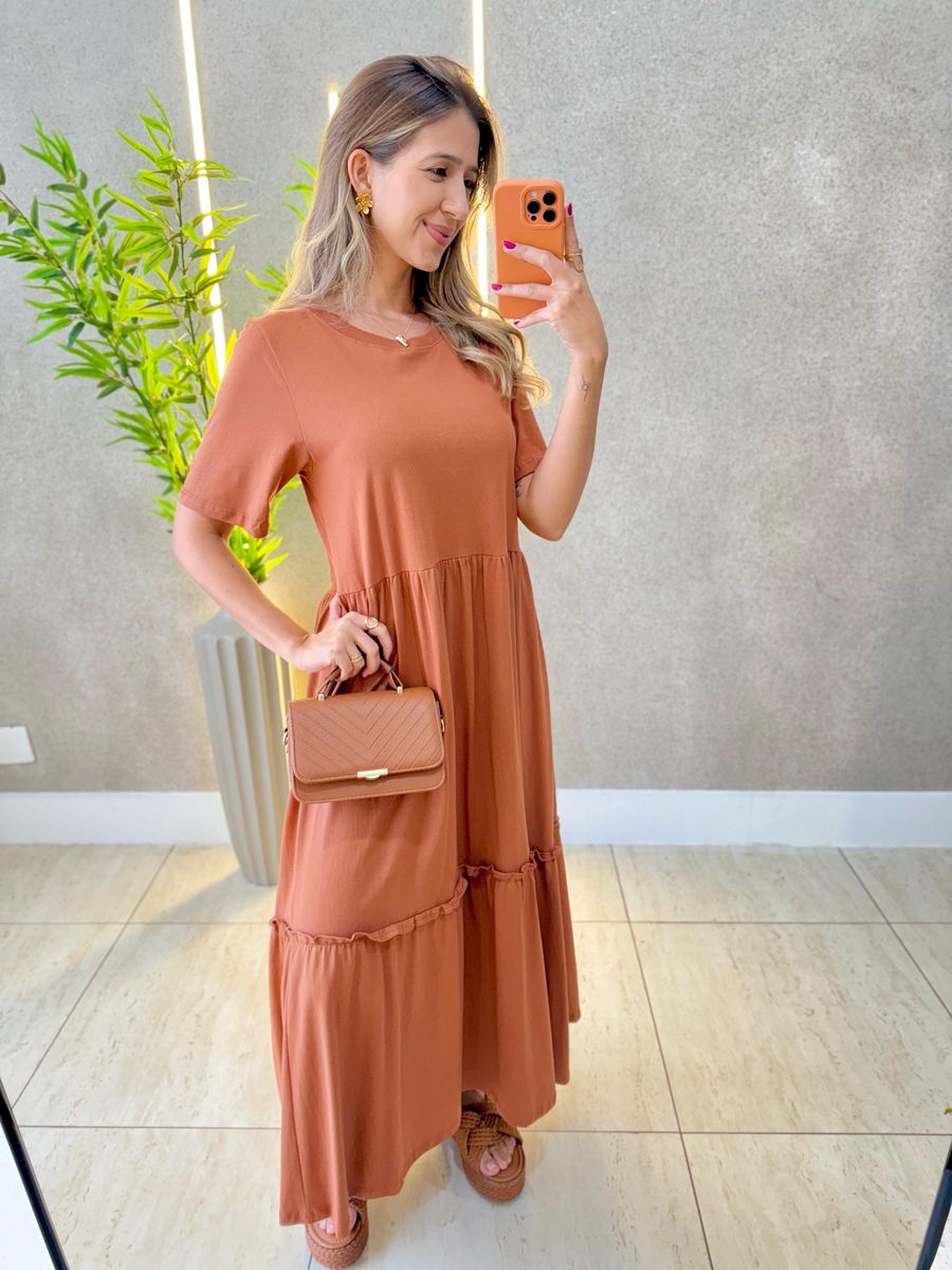 VESTIDO MIDI PAMELA CARAMELO