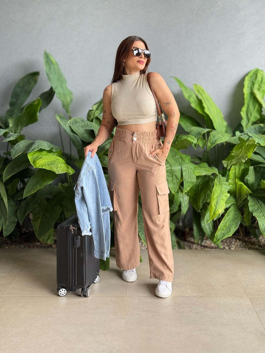 Calça Cargo Elástico no Cós BEGE