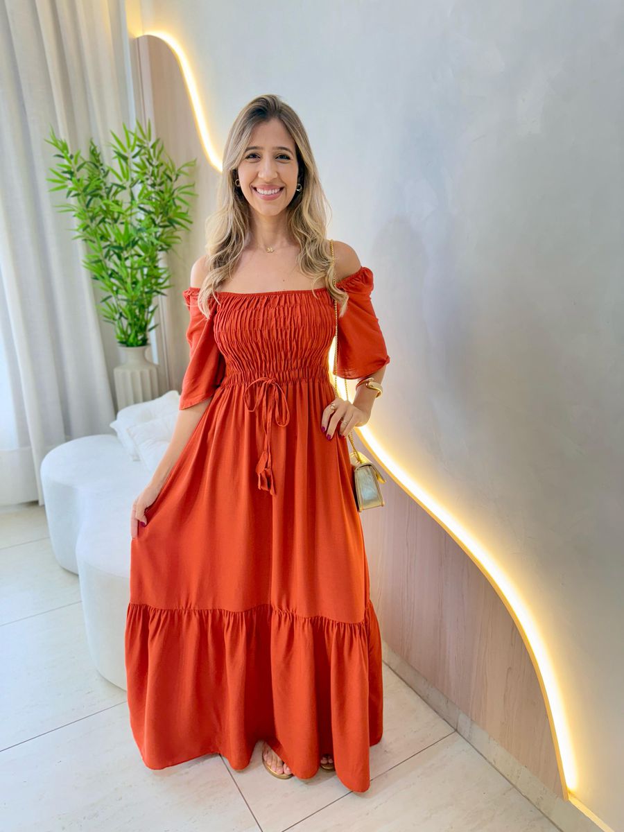 VESTIDO FERNANDA MANGA CURTA TERRACOTA LISO