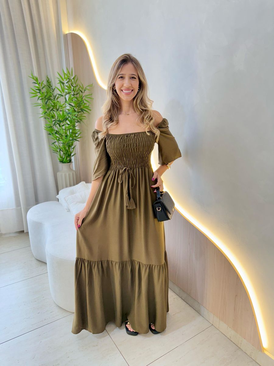 VESTIDO FERNANDA MANGA CURTA VERDE MILITAR