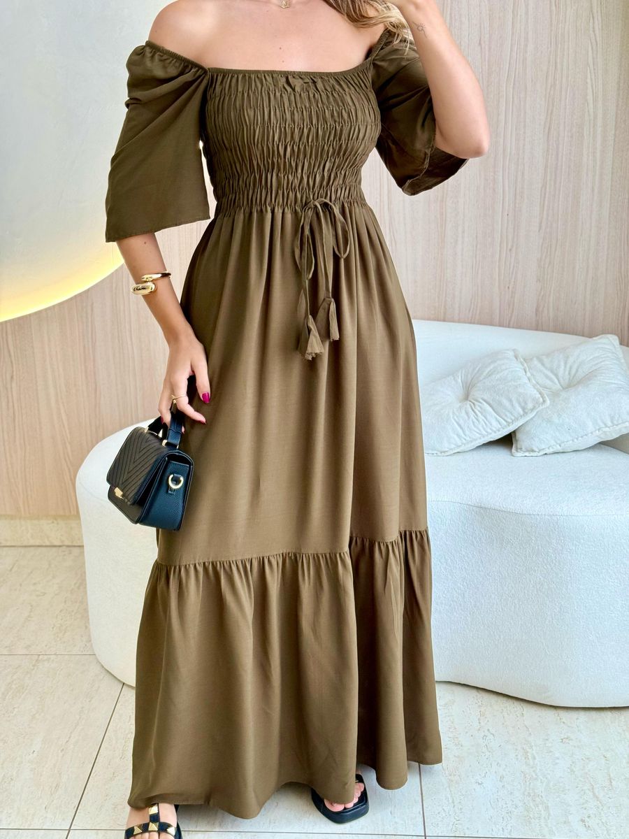 VESTIDO FERNANDA MANGA CURTA VERDE MILITAR