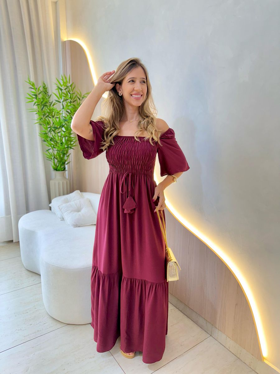 VESTIDO FERNANDA MANGA CURTA BORDO