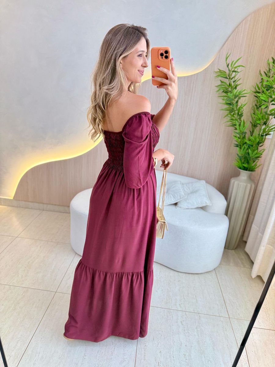 VESTIDO FERNANDA MANGA CURTA BORDO