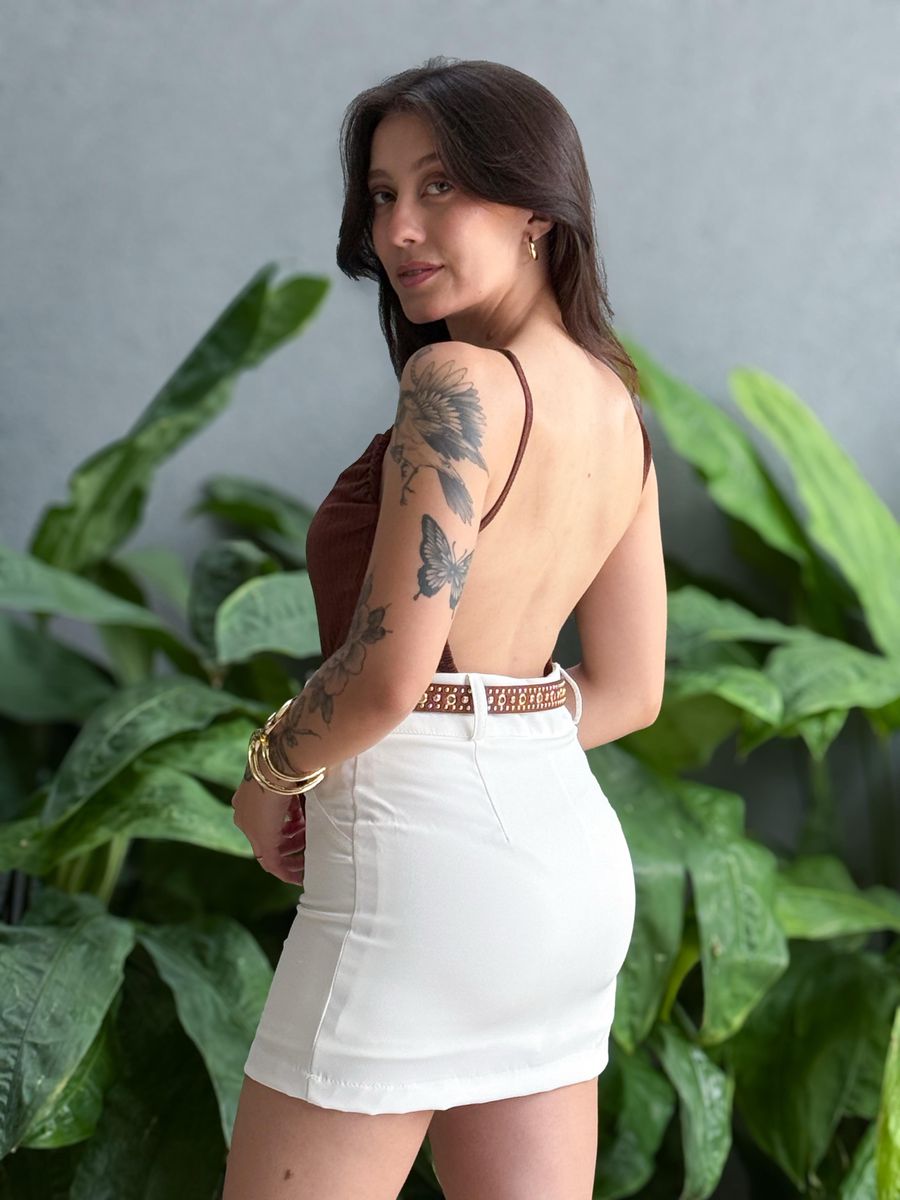 Body Canelado Costas Nua MARROM