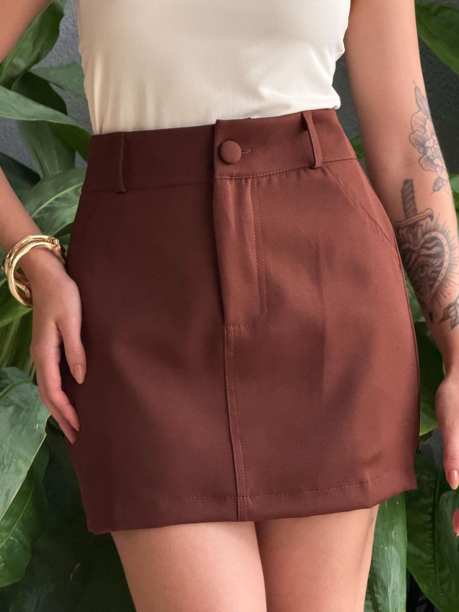 Shorts Saia em Alfaiataria Quezia MARROM