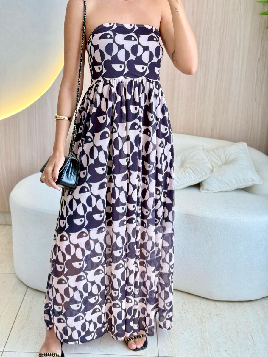 VESTIDO LONGO BRUNA OFF/PRETO
