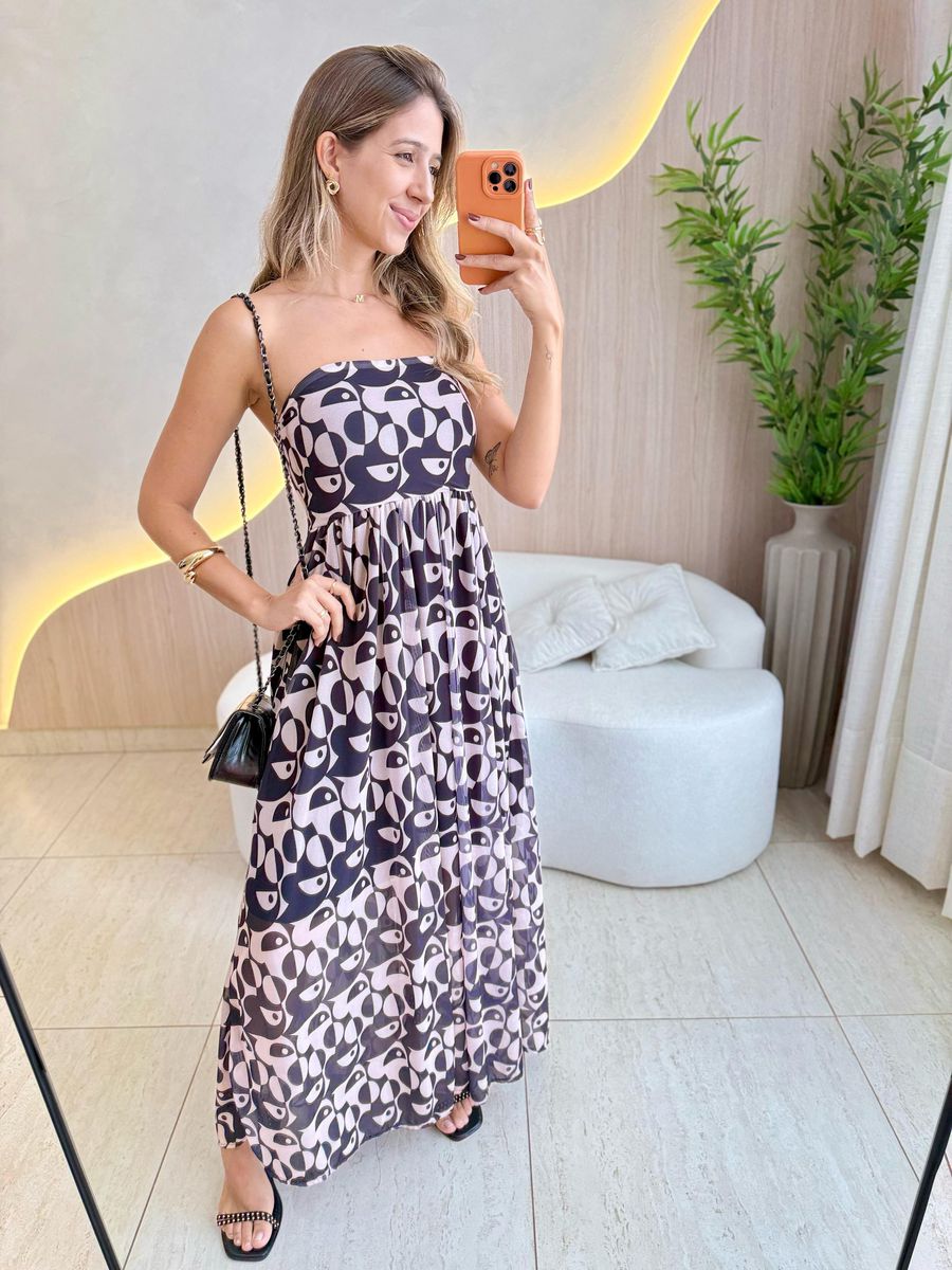 VESTIDO LONGO BRUNA OFF/PRETO