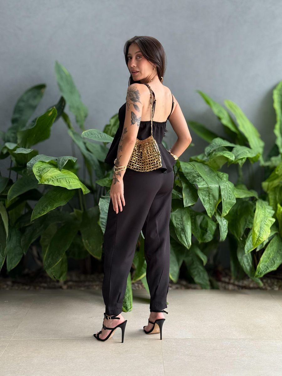 Conjunto Maitê Blusa e Calça em Alfaiataria PRETO