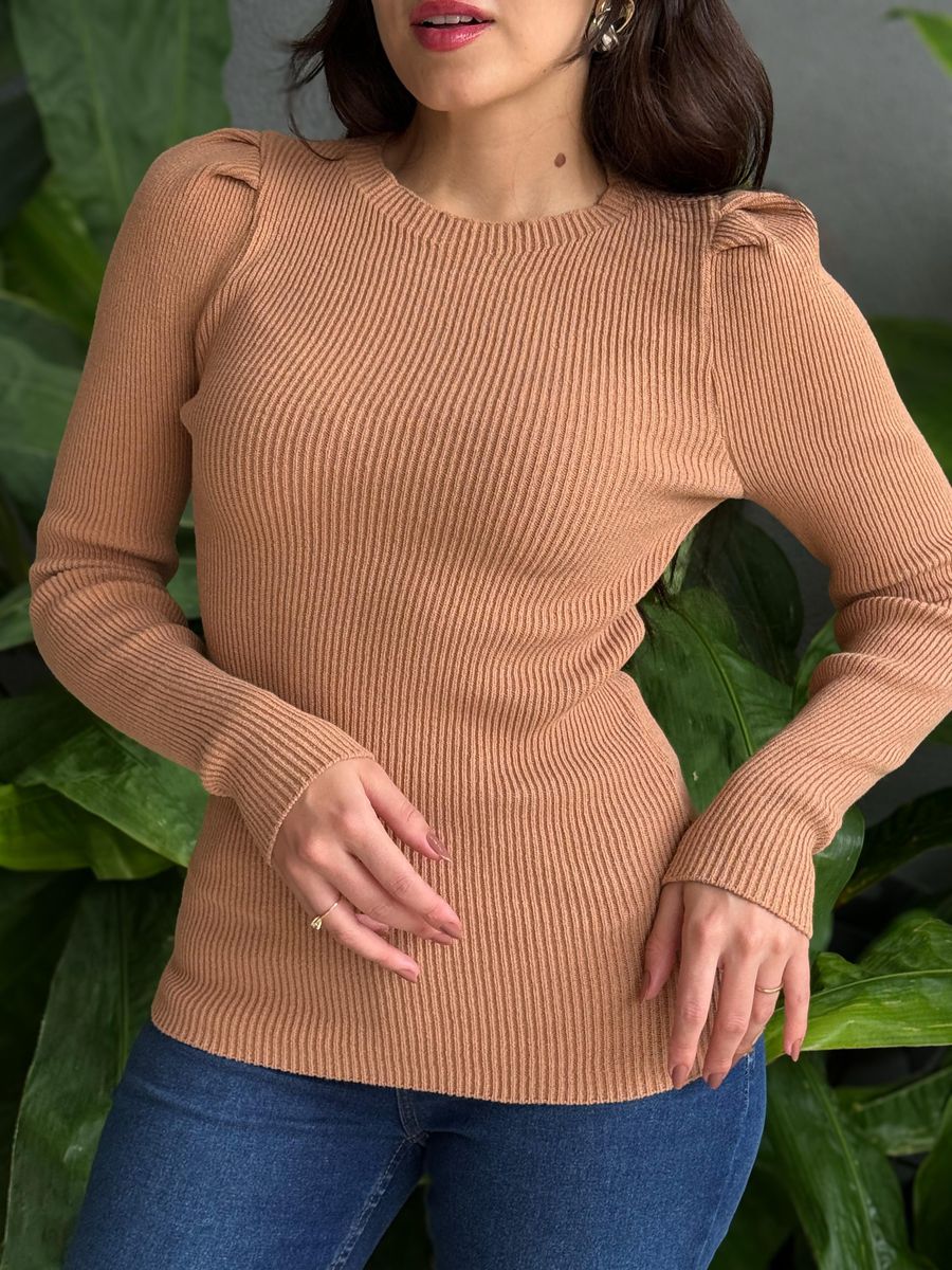 Blusa Tricot Manga Longa Princesa BEGE
