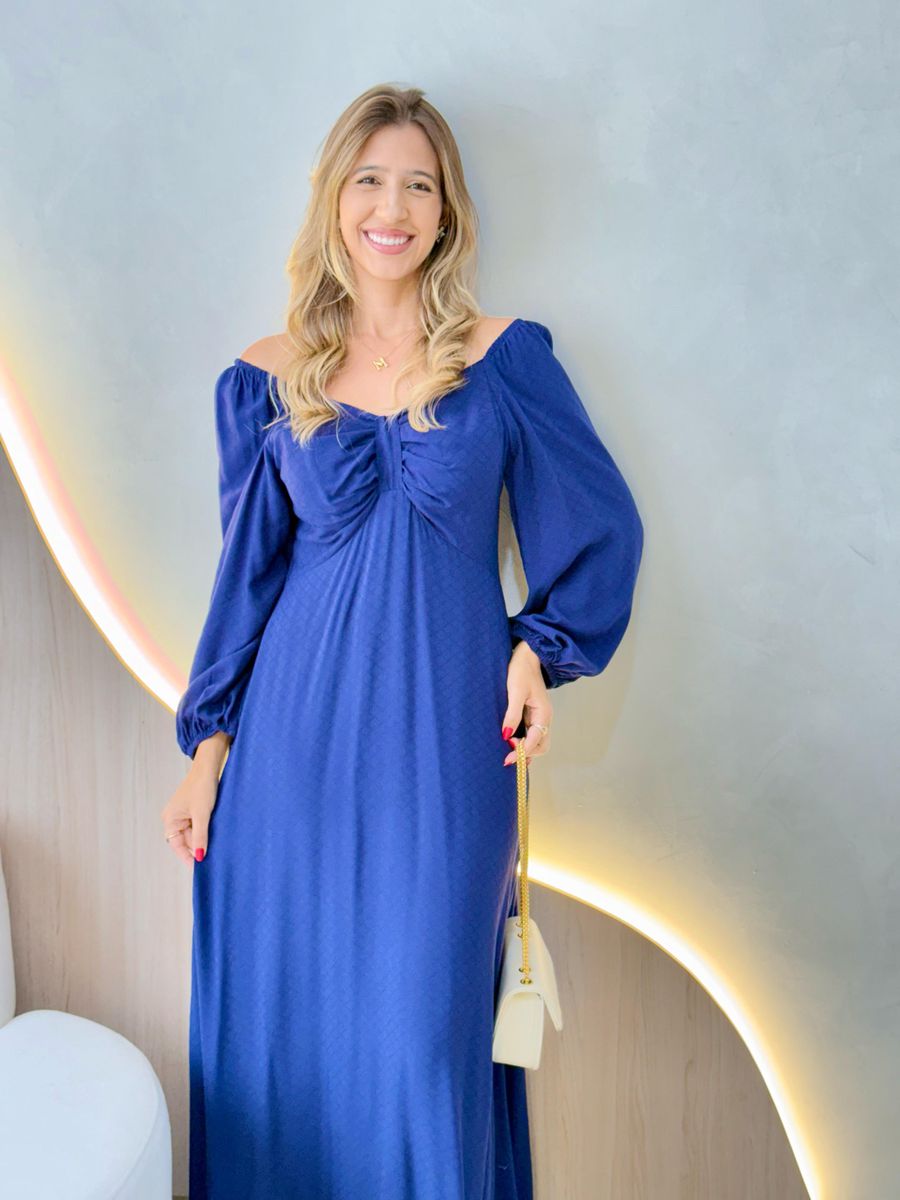 VESTIDO MANGA LONGA SELENA AZUL MARINHO