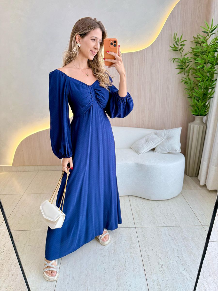 VESTIDO MANGA LONGA SELENA AZUL MARINHO