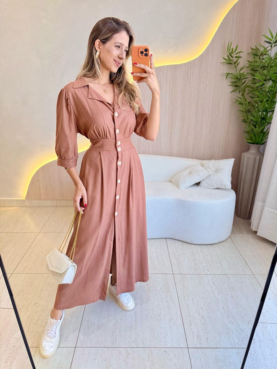 VESTIDO LINHO SHEILA MARROM