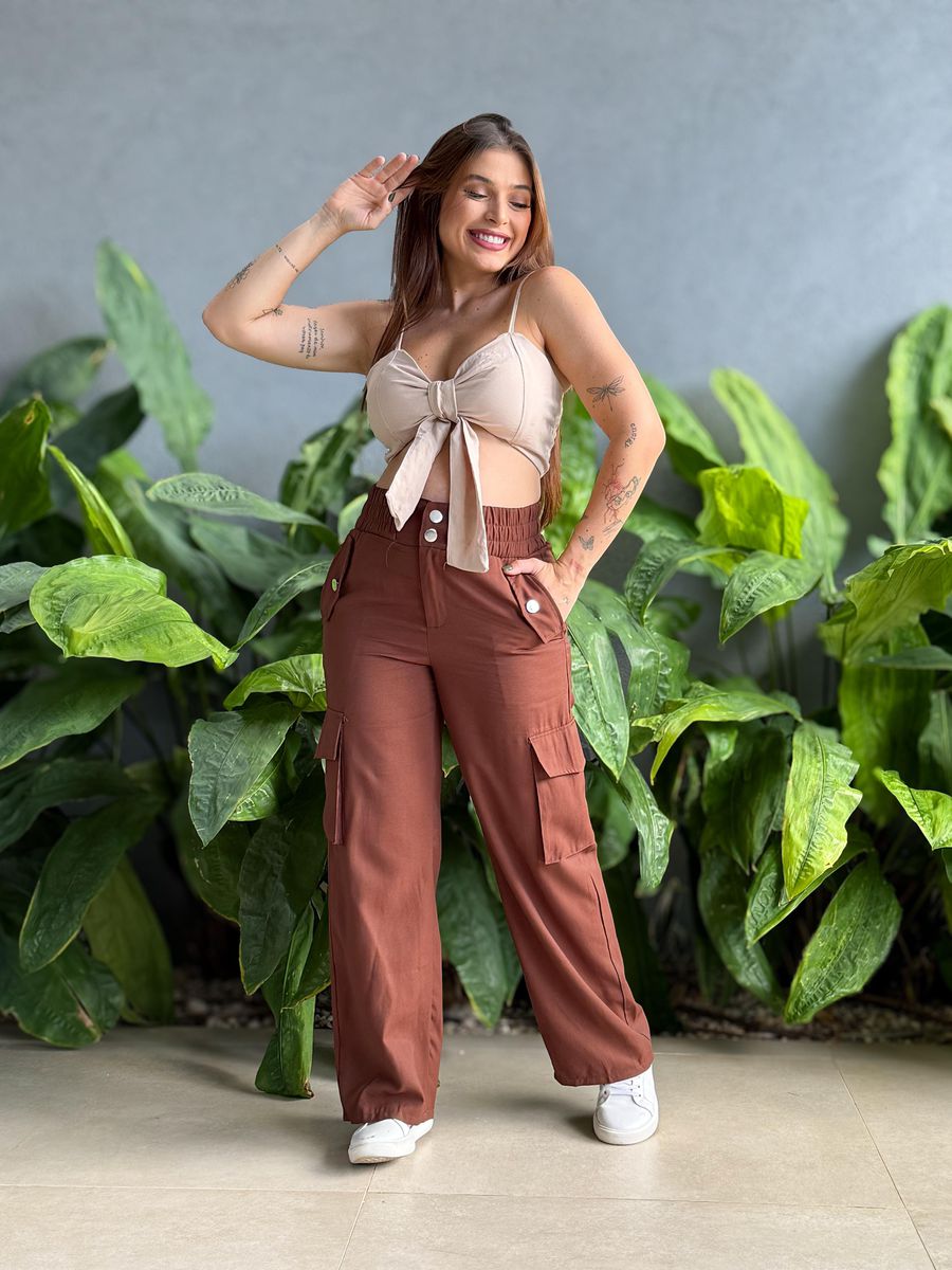 Calça Cargo Elástico no Cós MARROM