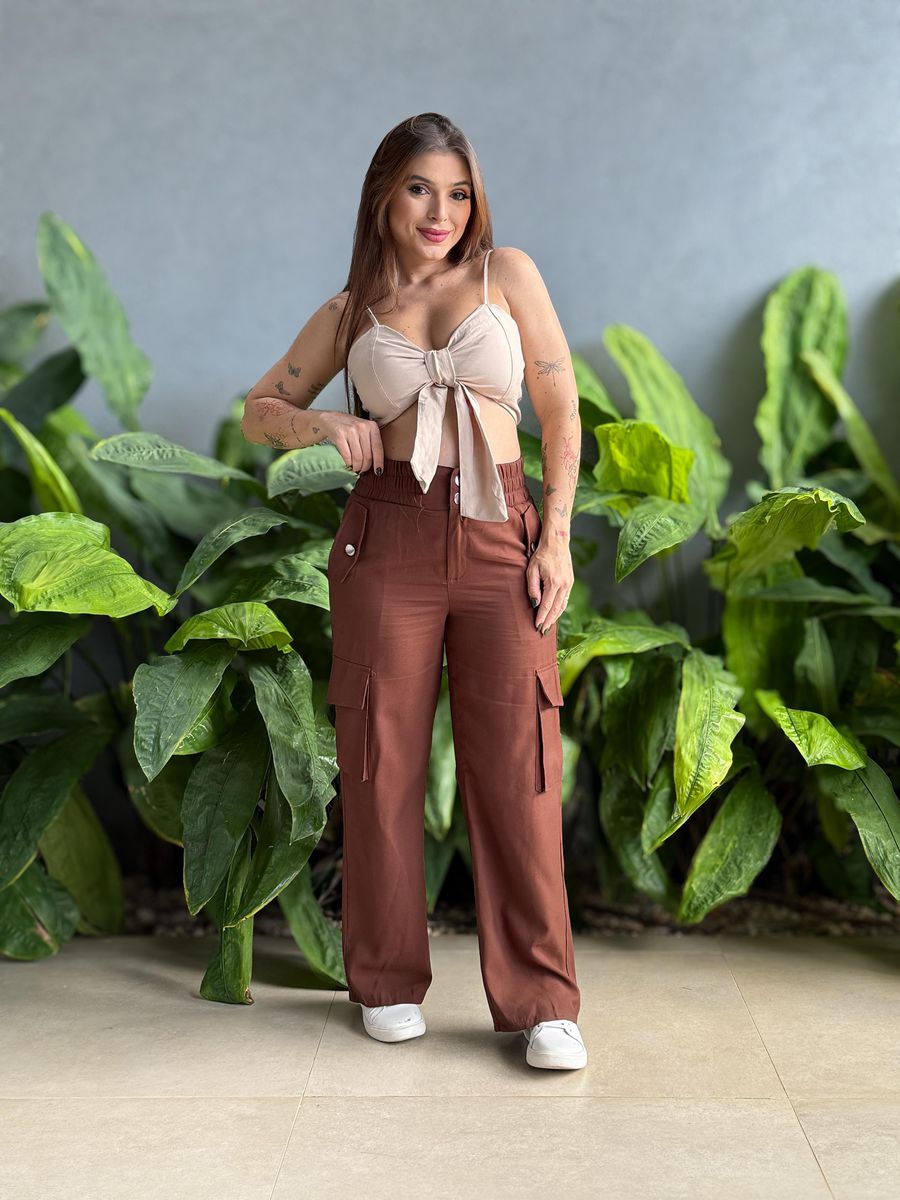 Calça Cargo Elástico no Cós MARROM