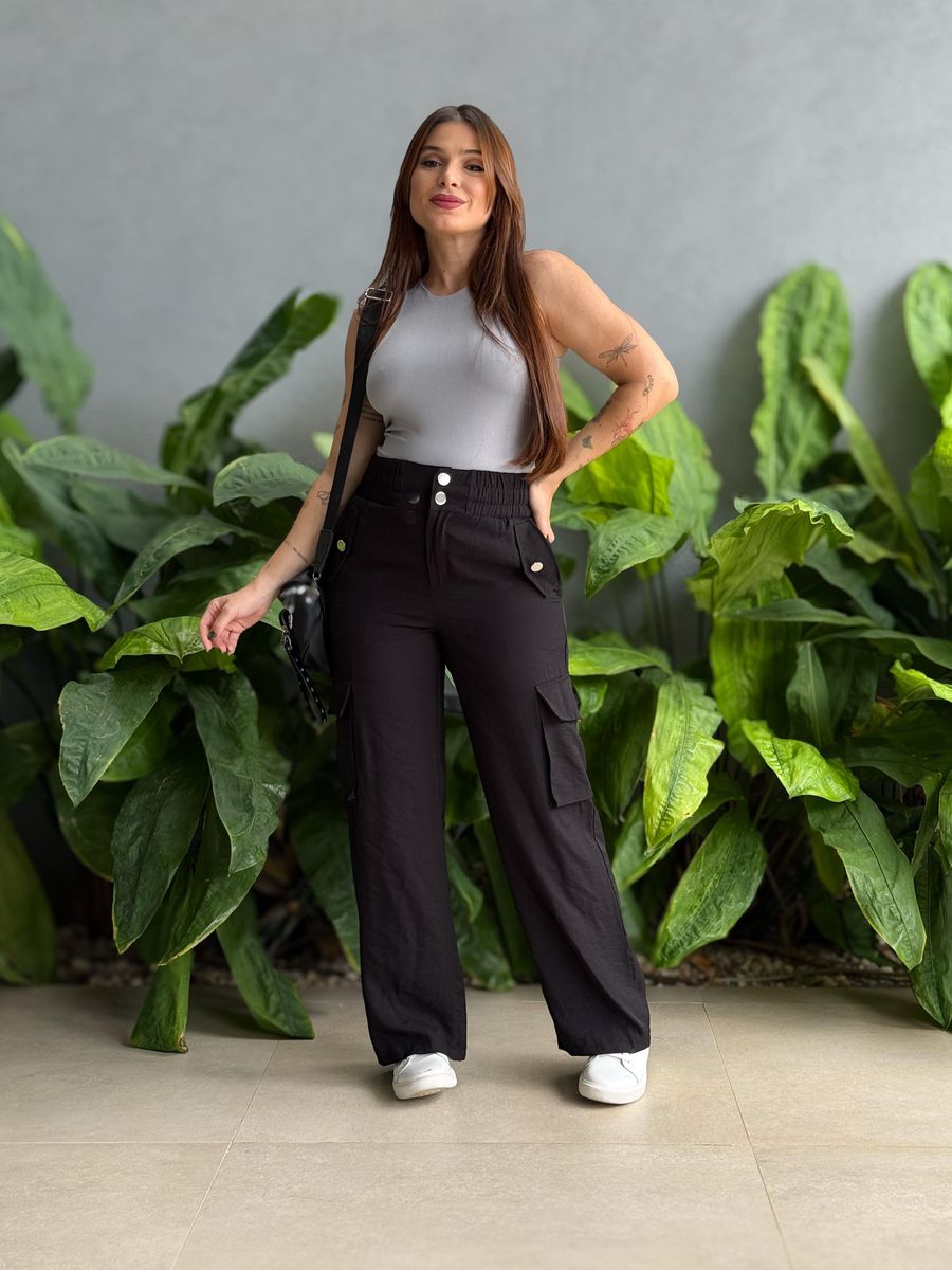 Calça Cargo Elástico no Cós PRETO
